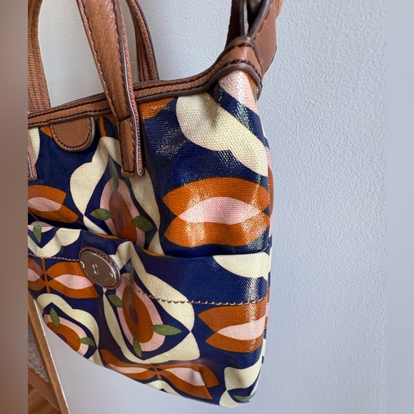 Fossil Keyper Key Per Purse Handbag Coated Textile Leather Trim Floral - Picture 9 of 9